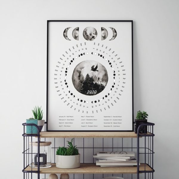 Affiche calendrier lunaire 2020 toile de coton