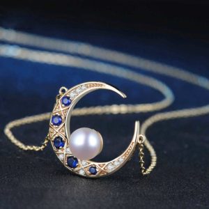 collier lune avec perle or
