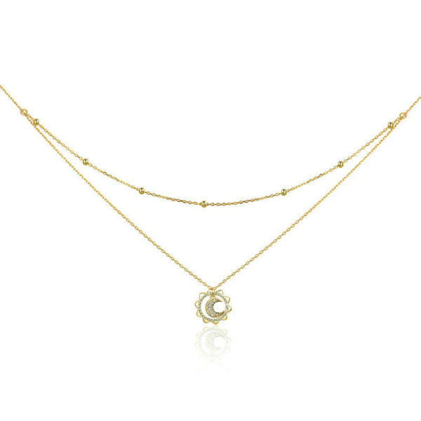 collier lune soleil or